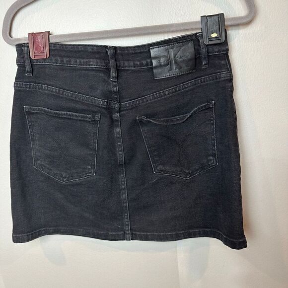 Calvin Klein Black Denim Mini Skirt M Stretch - Picture 6 of 10